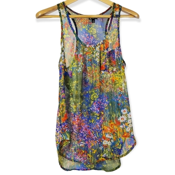 Lily White, Sheer Racer Back Tank Top, Floral Print, EUC, Size M - Picture 1 of 5
